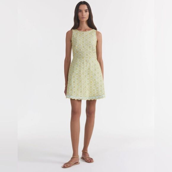 SALONI Jesse Broderie Anglaise Cotton Mini Dress In Green - Picture 2 of 12